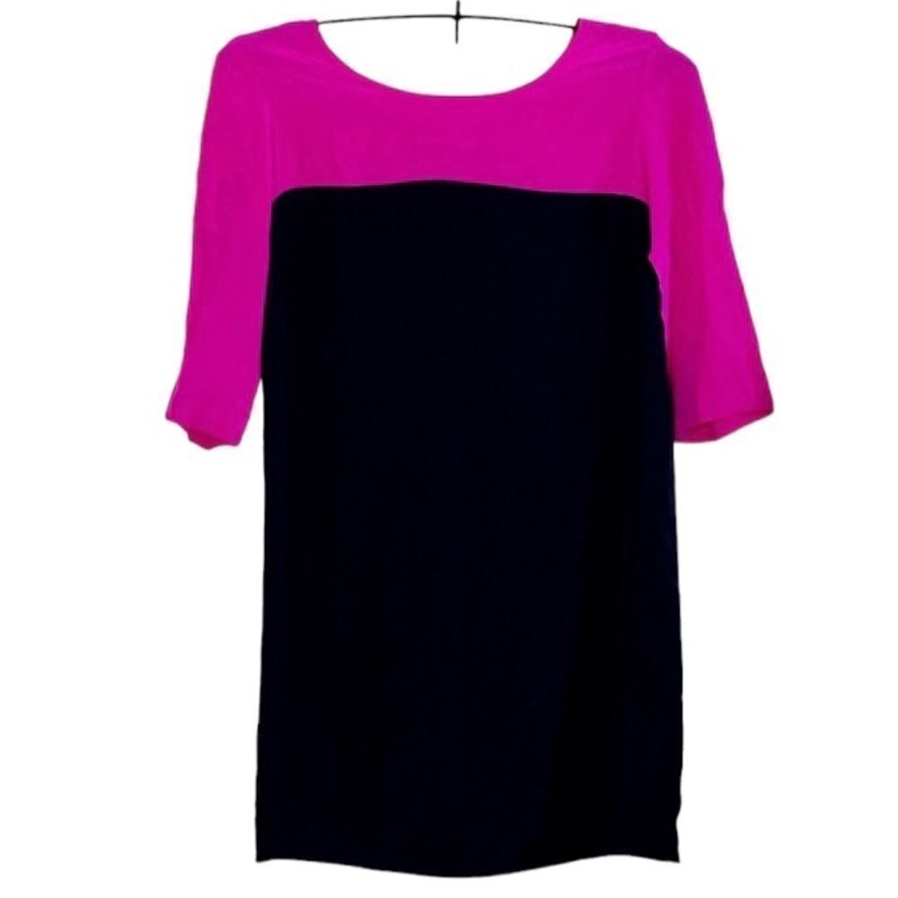 Amanda Uprichard 100% Silk Color Block Fuchsia Black Shift Dress Sz M